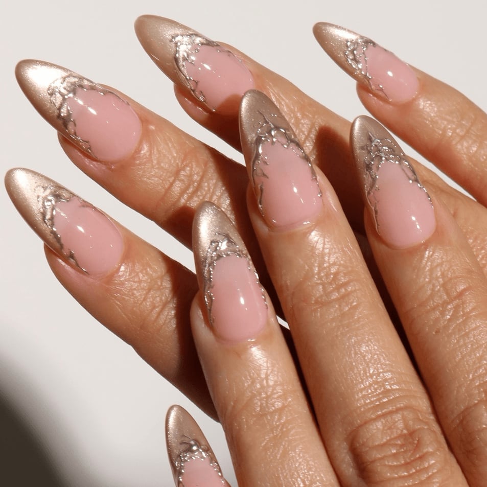 Metallic Champagne Foil Almond Extensions Metallic Champagne Foil Almond Extensions — Nail Extensions