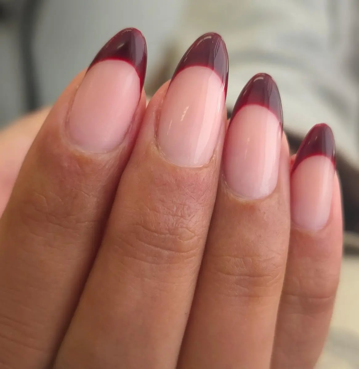 Deep Red French Almond Extensions Deep Red French Almond Extensions — Nail Extensions