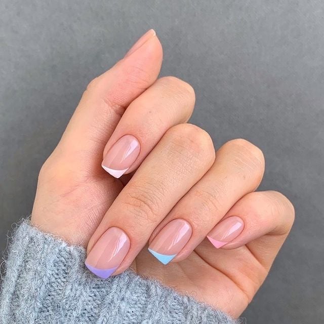 Pastel French Tip Short Soft Square Nails Pastel French Tip Short Soft Square Nails — Nail Shapes