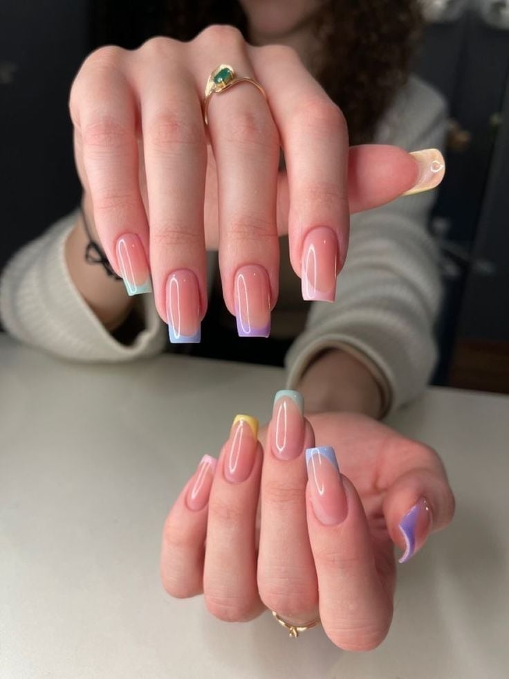 Pastel Ombre French Tip Medium Square Nails Pastel Ombre French Tip Medium Square Nails — Nail Shapes