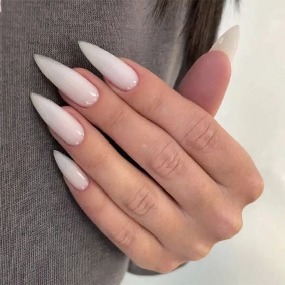Sheer Pink White Minimalist French Stiletto Nails Sheer Pink White Minimalist French Stiletto Nails — Nail Shapes