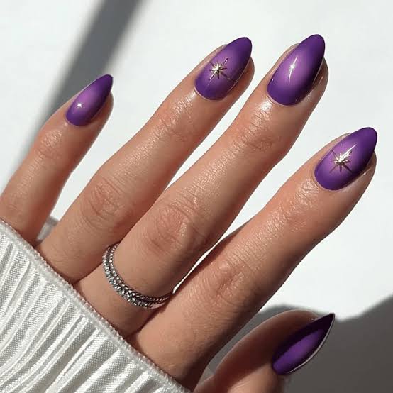 Purple Pink Gradient Gold Starburst Nails Purple Pink Gradient Gold Starburst Nails — Nail Shapes