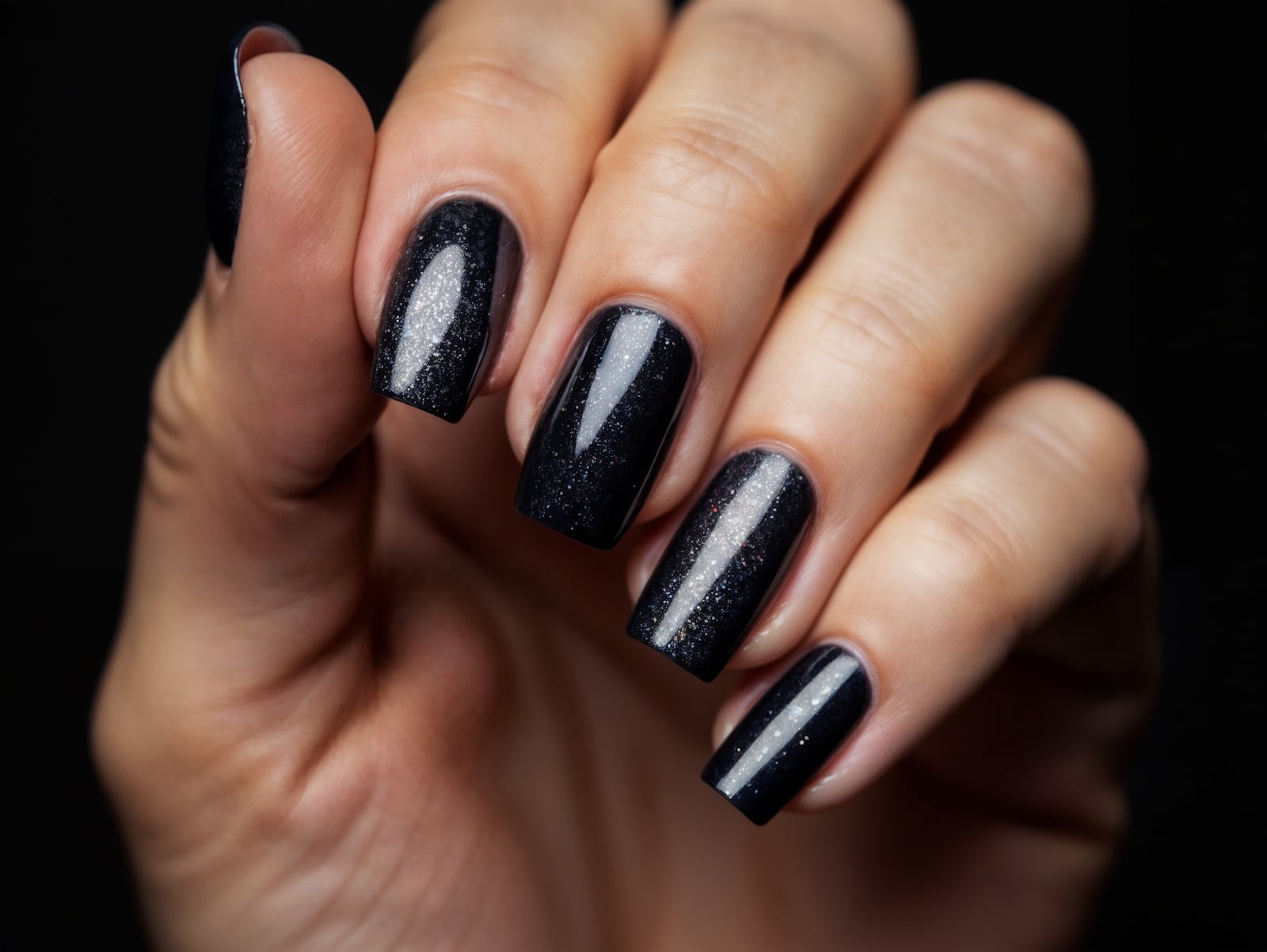 Black French Tip Short Almond Nails, Glossy — Nails for Black Dress