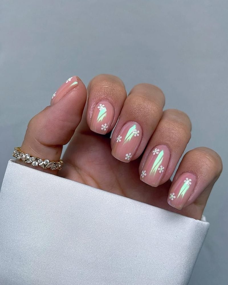 Floral Decals Short Almond Nails Floral Decals Short Almond Nails — Nails for Blondes