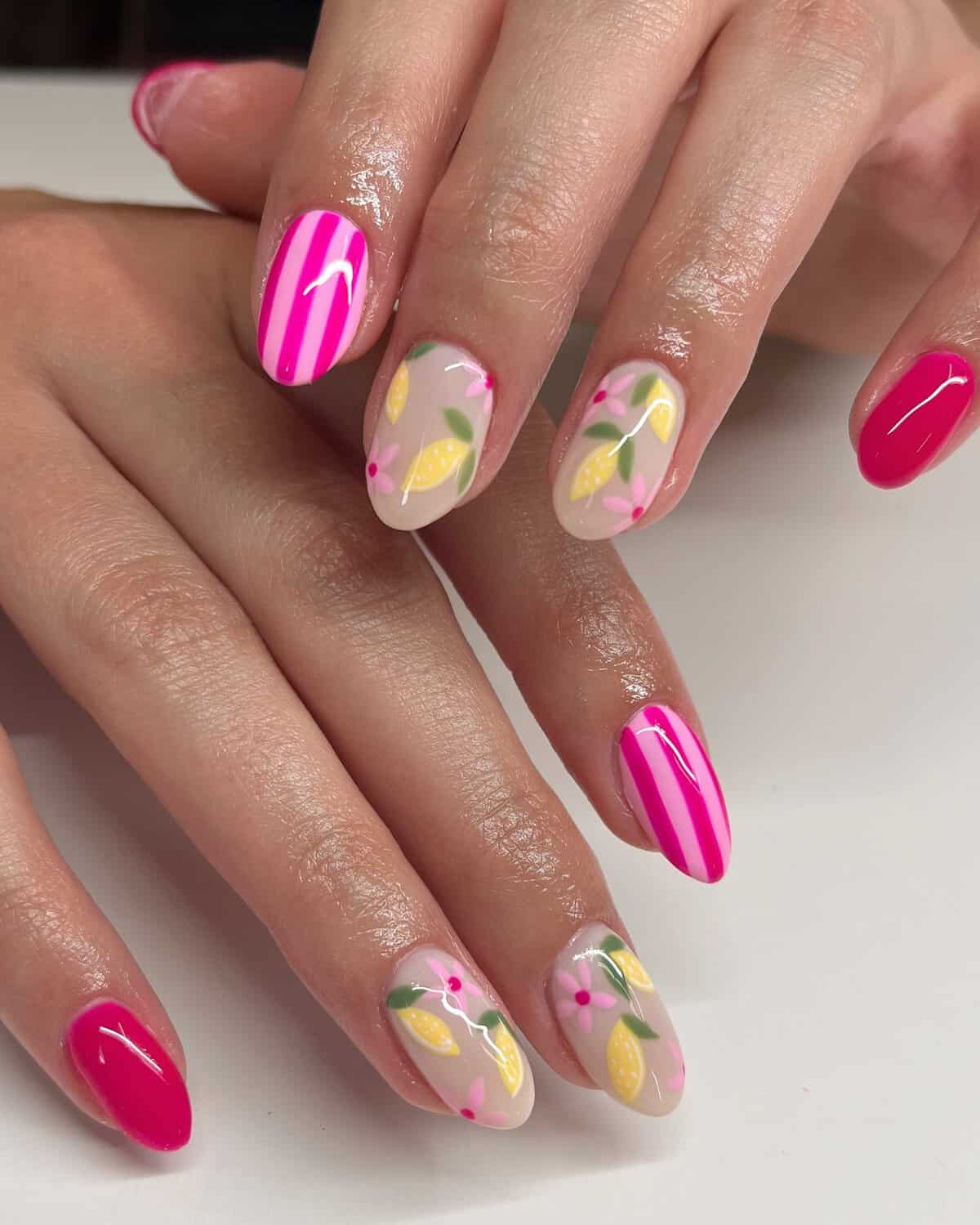 Lemon and Flower Art Medium Almond Nails Lemon and Flower Art Medium Almond Nails — Nails for Blondes