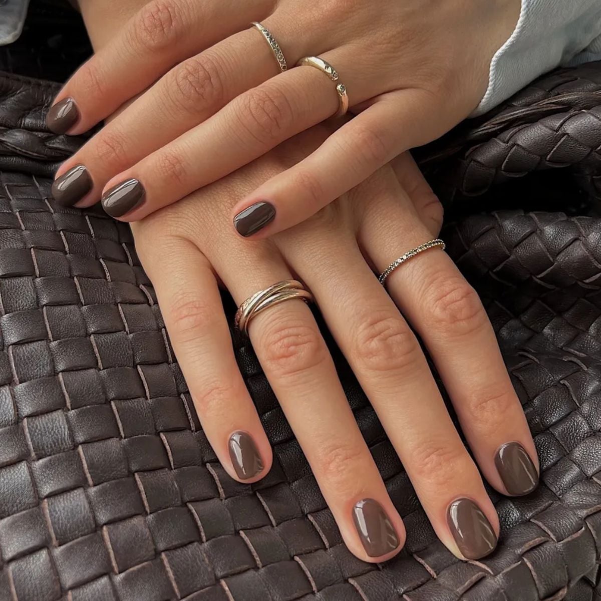 Opaque Deep Brown Short Almond Nails Opaque Deep Brown Short Almond Nails — Nails for Brunettes