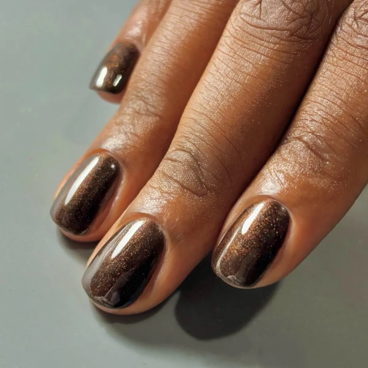 Short Oval Deep Brown Cat-Eye Nails, Solid Color Short Oval Deep Brown Cat-Eye Nails, Solid Color — Nails for Dark Skin