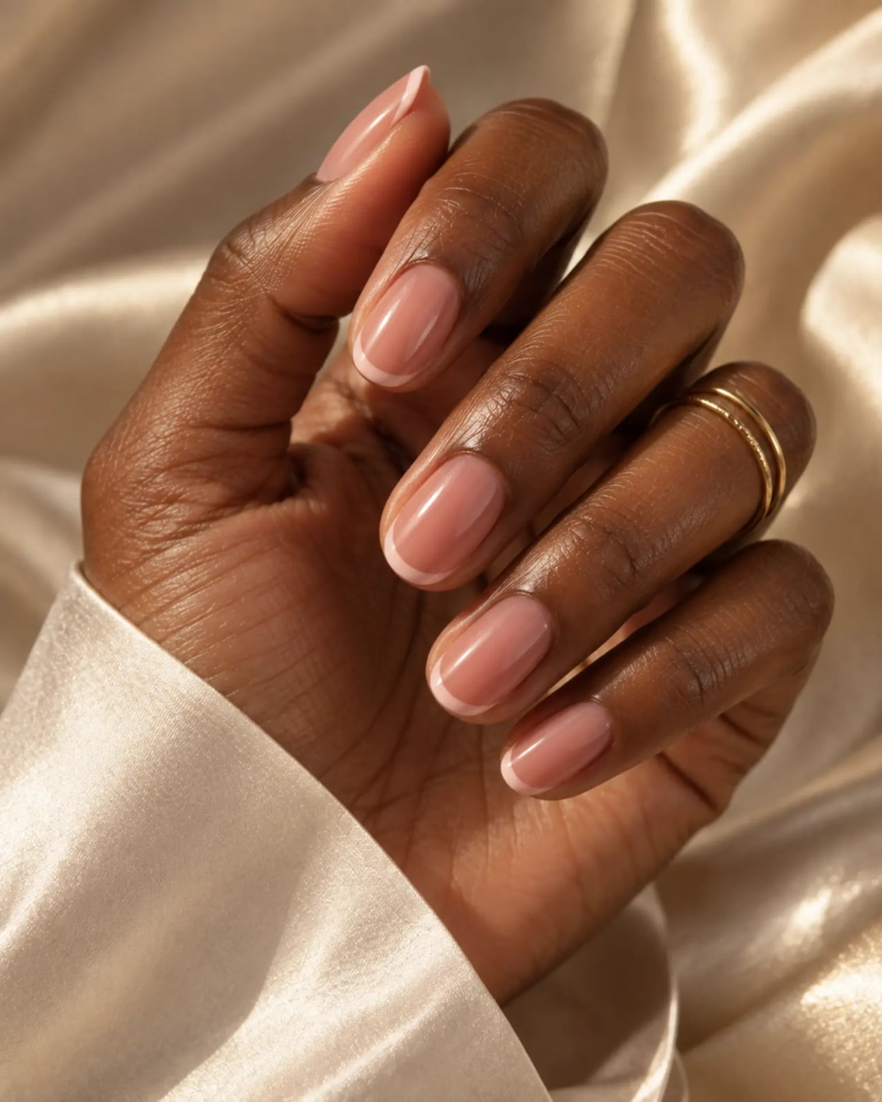 Short Oval Sheer Nude Classic French Tips Short Oval Sheer Nude Classic French Tips — Nails for Dark Skin