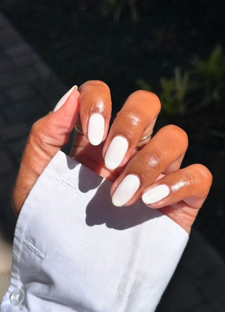 Short Almond Milky White Glossy Nails Short Almond Milky White Glossy Nails — Nails for Dark Skin