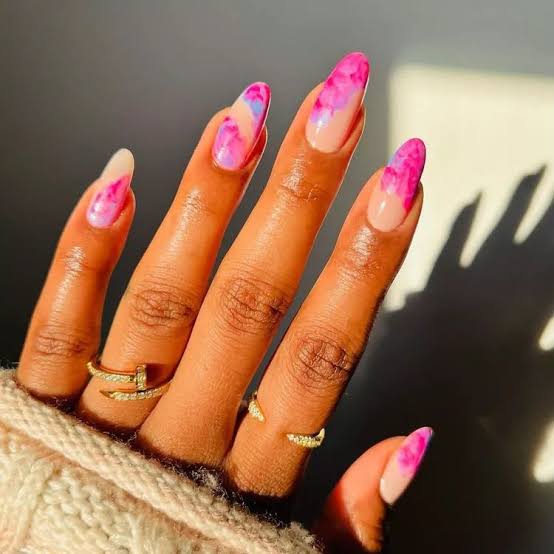Long Almond Pink and Purple Abstract Swirl Nails Long Almond Pink and Purple Abstract Swirl Nails — Nails for Dark Skin