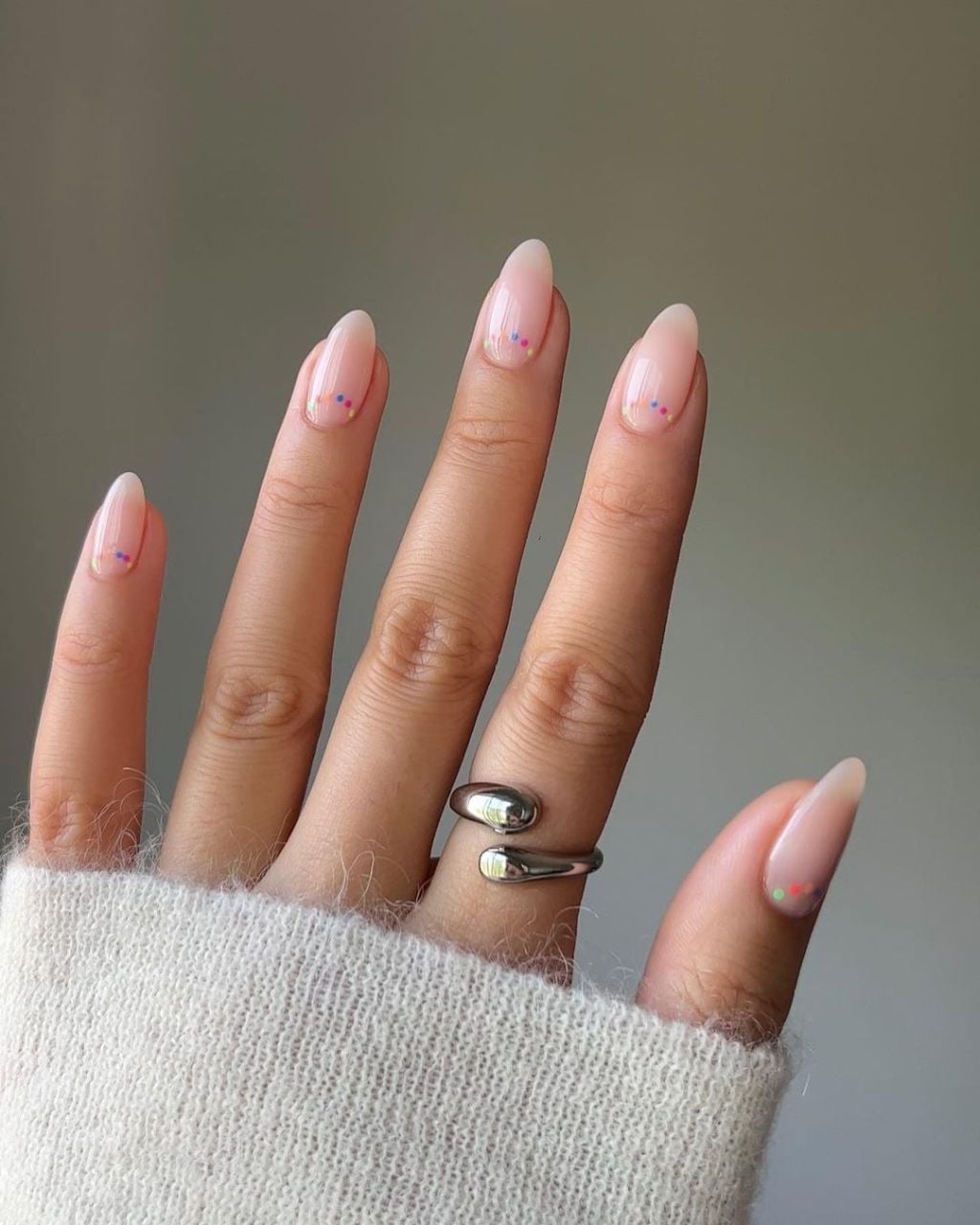 Sheer Nude Short Almond Nails with Tiny Dots Sheer Nude Short Almond Nails with Tiny Dots — Nails for Everyday
