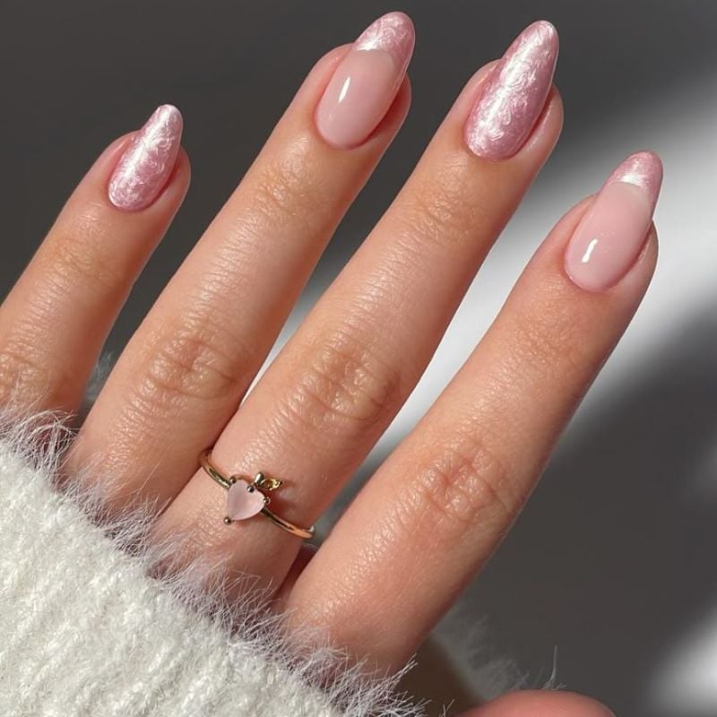Sheer Pink Medium Almond Pearlescent Tip Nails, Softer Variation Sheer Pink Medium Almond Pearlescent Tip Nails, Softer Variation — Nails for Everyday