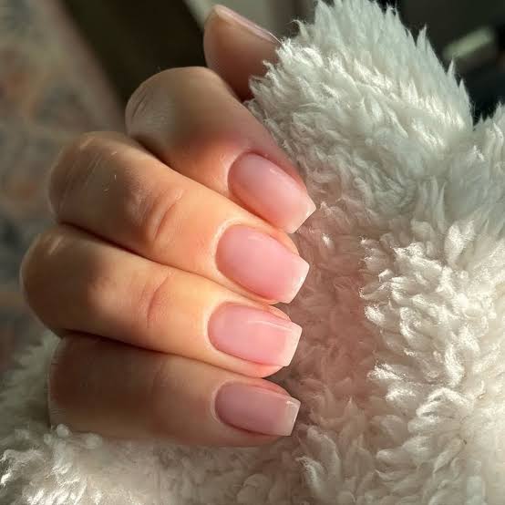 Milky Pink Glossy Short Soft Square Nails, Close-Up Take Milky Pink Glossy Short Soft Square Nails, Close-Up Take — Nails for Everyday