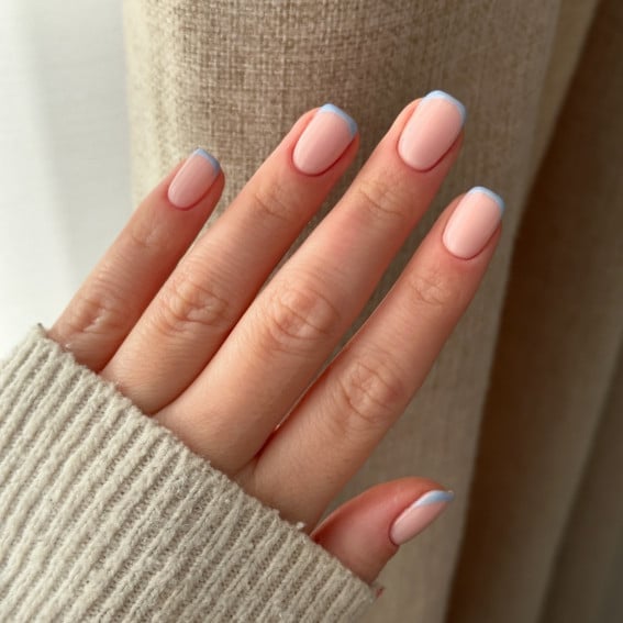 Sheer Pink Pastel Blue French Short Soft Square Nails Sheer Pink Pastel Blue French Short Soft Square Nails — Nails for Everyday