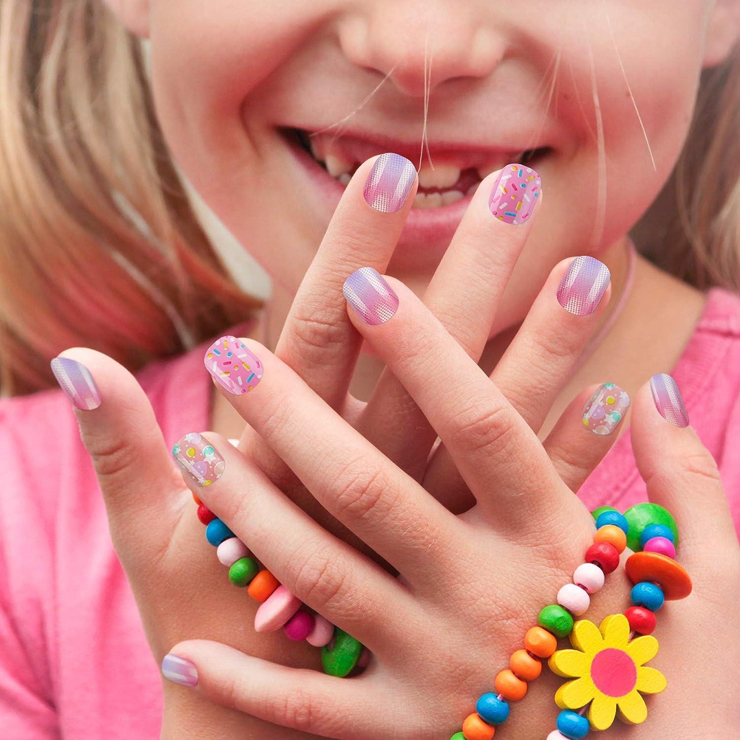Short Rounded Nails With Unicorn And Sprinkles Stickers Short Rounded Nails With Unicorn And Sprinkles Stickers — Nails for Kids