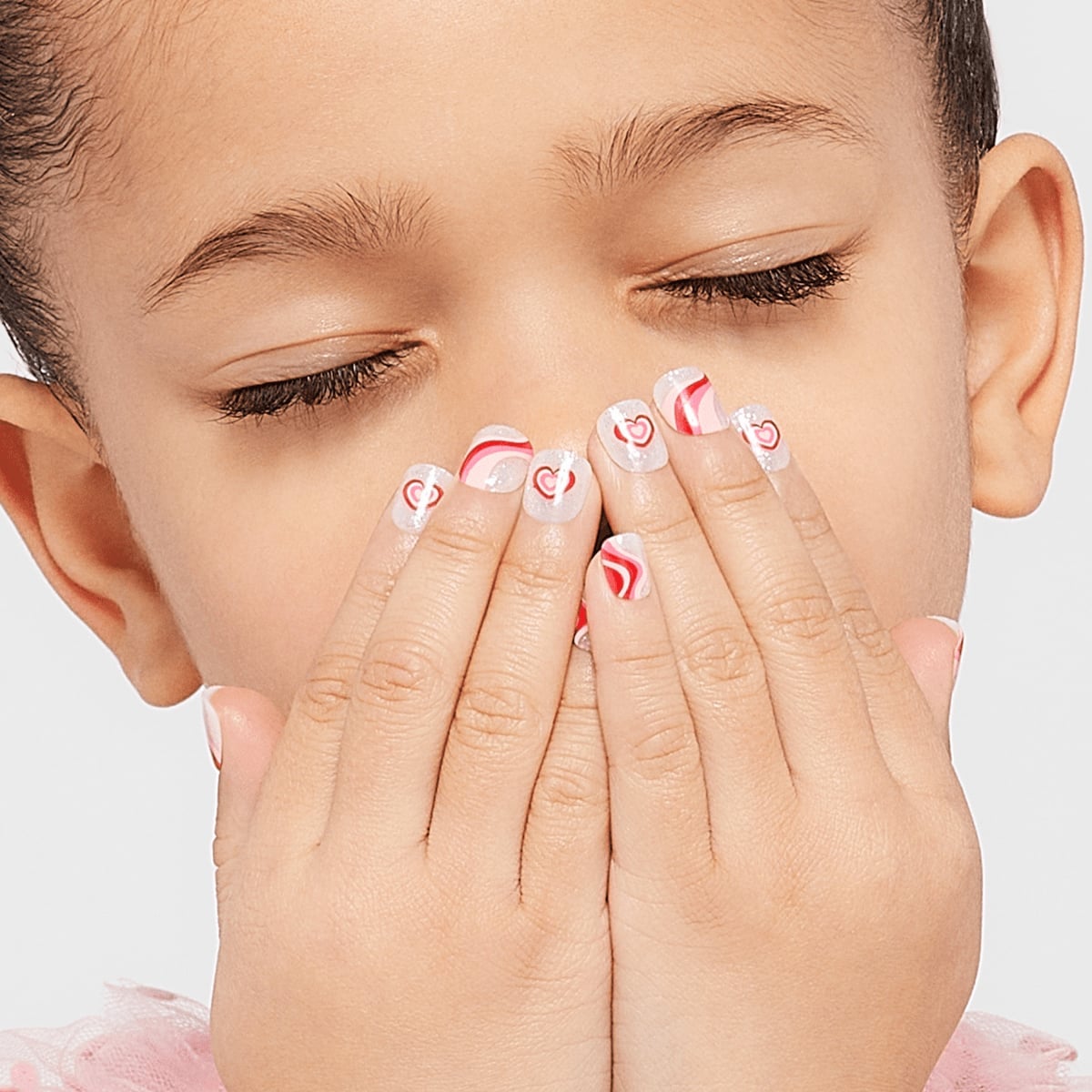 Short Square Nails With Red And White Hearts And Waves Short Square Nails With Red And White Hearts And Waves — Nails for Kids