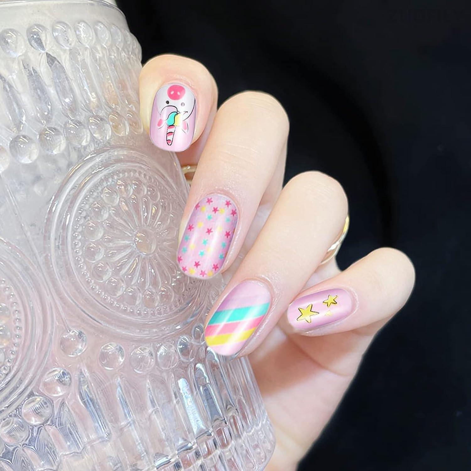 Short Square Pink Nails With Unicorn And Rainbow, Close-Up Take Short Square Pink Nails With Unicorn And Rainbow, Close-Up Take — Nails for Kids