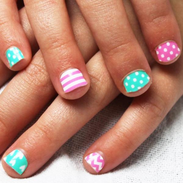 Short Square Nails With Polka Dots And Stripes Patterns Short Square Nails With Polka Dots And Stripes Patterns — Nails for Kids