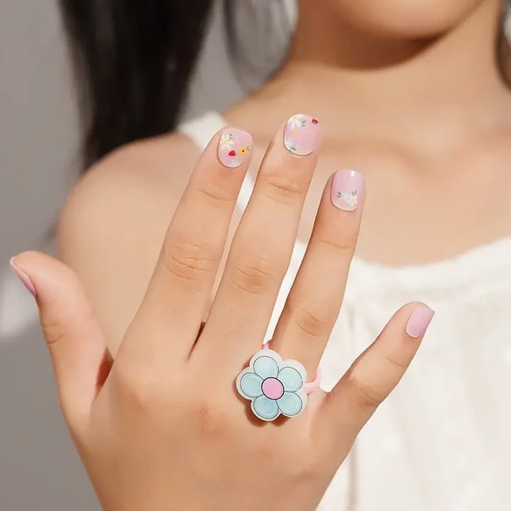 Pink Floral Print Short Square Nails Pink Floral Print Short Square Nails — Nails for Little Girls