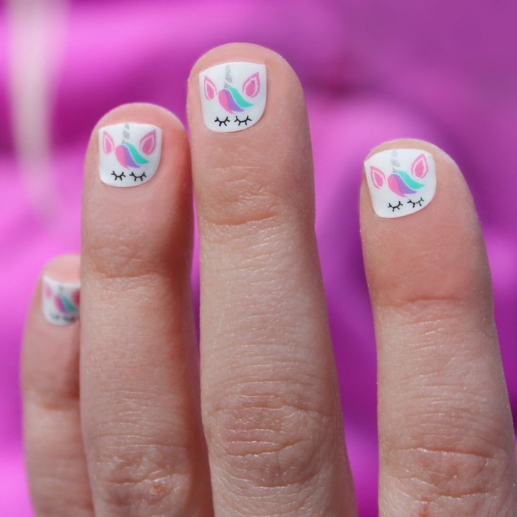 White Unicorn Face Pink Blue Purple Accents Nails White Unicorn Face Pink Blue Purple Accents Nails — Nails for Little Girls