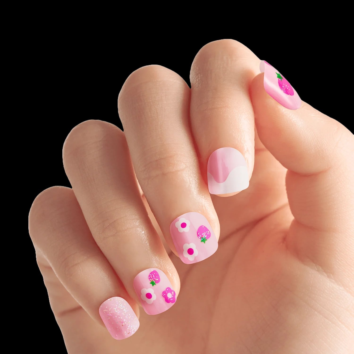 Strawberry Flower Pink French Tip Nails Strawberry Flower Pink French Tip Nails — Nails for Little Girls