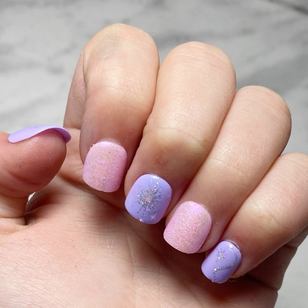 Pastel Glitter Snowflake Short Square Nails Pastel Glitter Snowflake Short Square Nails — Nails for Little Girls