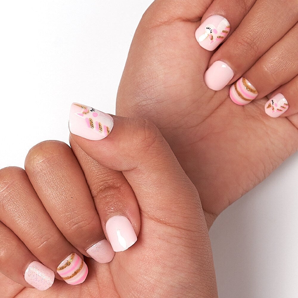 Pale Pink Gold Glitter Unicorn Short Square Nails Pale Pink Gold Glitter Unicorn Short Square Nails — Nails for Little Girls