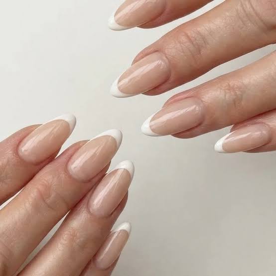 Milky Nude French Manicure Medium Almond Nails Milky Nude French Manicure Medium Almond Nails — Nails for Older Women