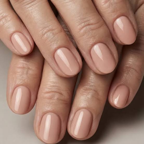 Sheer Nude Glossy Short Oval Nails Sheer Nude Glossy Short Oval Nails — Nails for Older Women