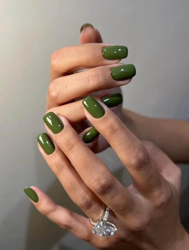Deep Olive Green Velvet Short Square Nails — Nails for Olive Skin