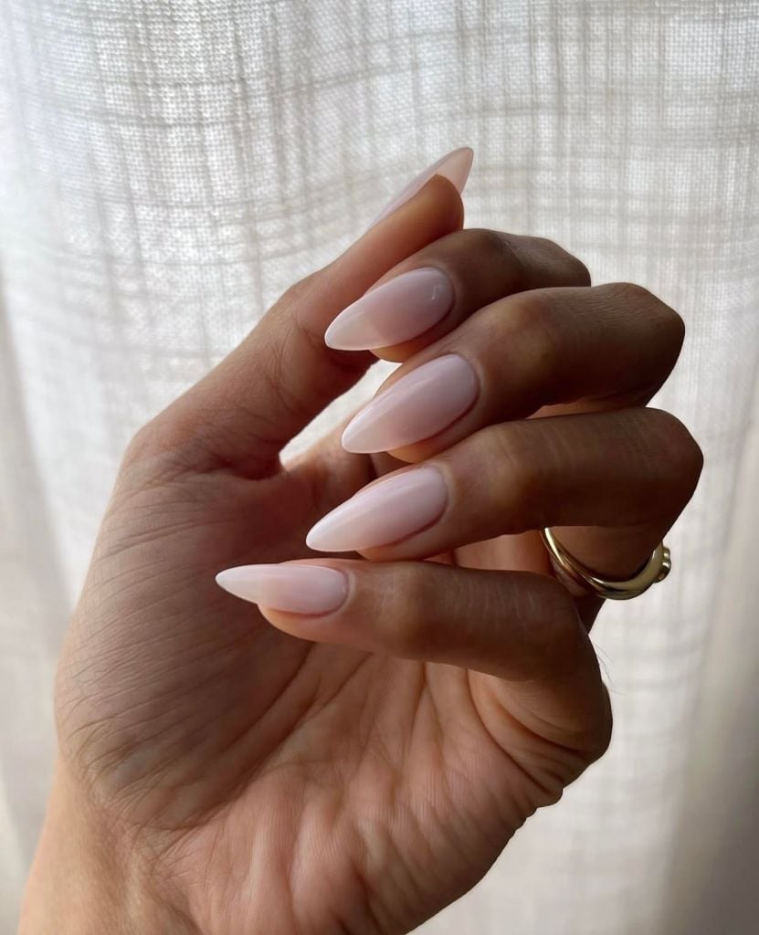 Sheer Milky Pink Nude Short Almond Nails — Nails for Olive Skin