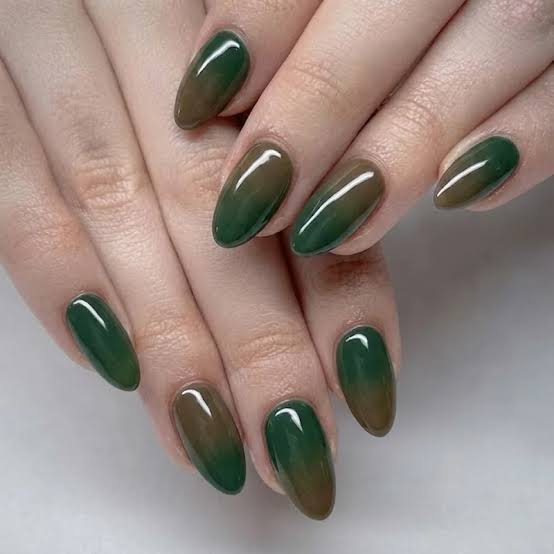 Green to Brown Gradient Ombre Almond Nails — Nails for Olive Skin