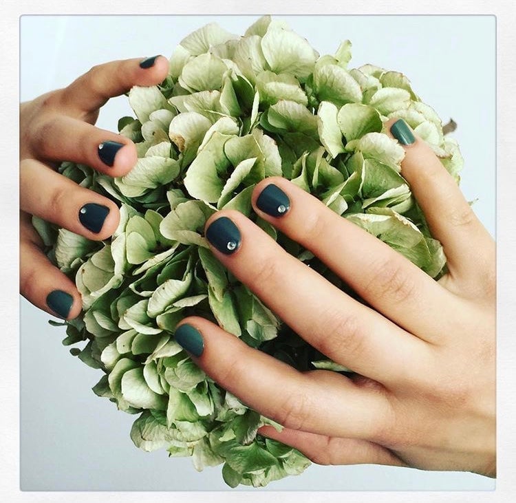 Deep Teal Short Square Nails with Rhinestones Deep Teal Short Square Nails with Rhinestones — Nails for Pale Skin