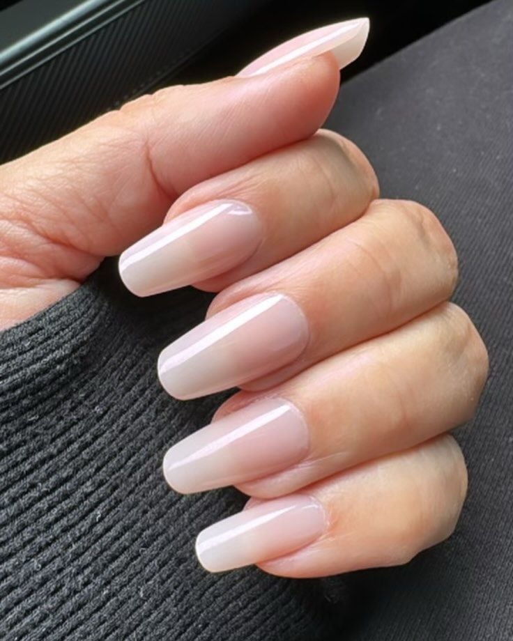 Natural Sheer Nude Long Coffin Nails, Glossy Natural Sheer Nude Long Coffin Nails, Glossy — Nails for Pale Skin