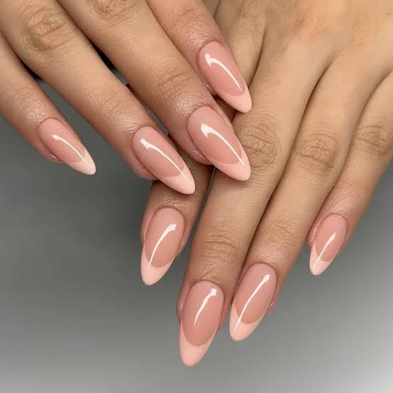 Milky White French Sheer Nude Medium Almond Nails Milky White French Sheer Nude Medium Almond Nails — Nails for Pale Skin