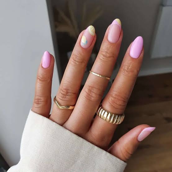 Short Milky Pink Shimmer Rhinestone Almond Nails Short Milky Pink Shimmer Rhinestone Almond Nails — Nails for Pink Dress