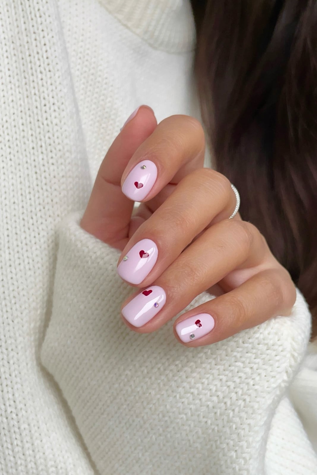 Short Light Pink Heart Decal Short Oval Nails Short Light Pink Heart Decal Short Oval Nails — Nails for Pink Dress