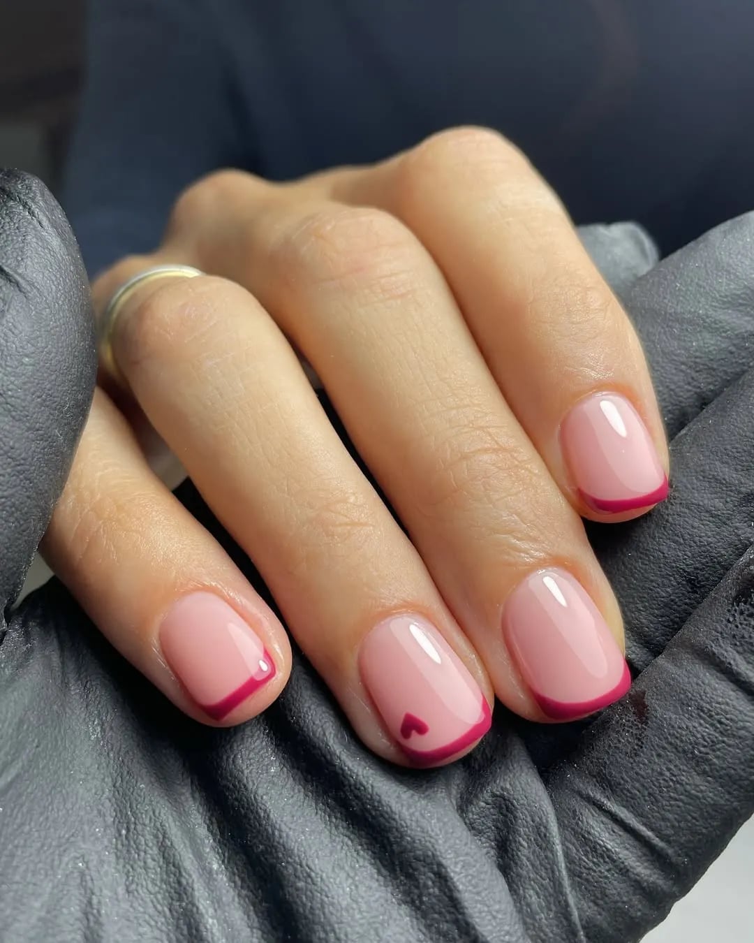 Short Pink French Heart Accent Short Square Nails Short Pink French Heart Accent Short Square Nails — Nails for Pink Dress