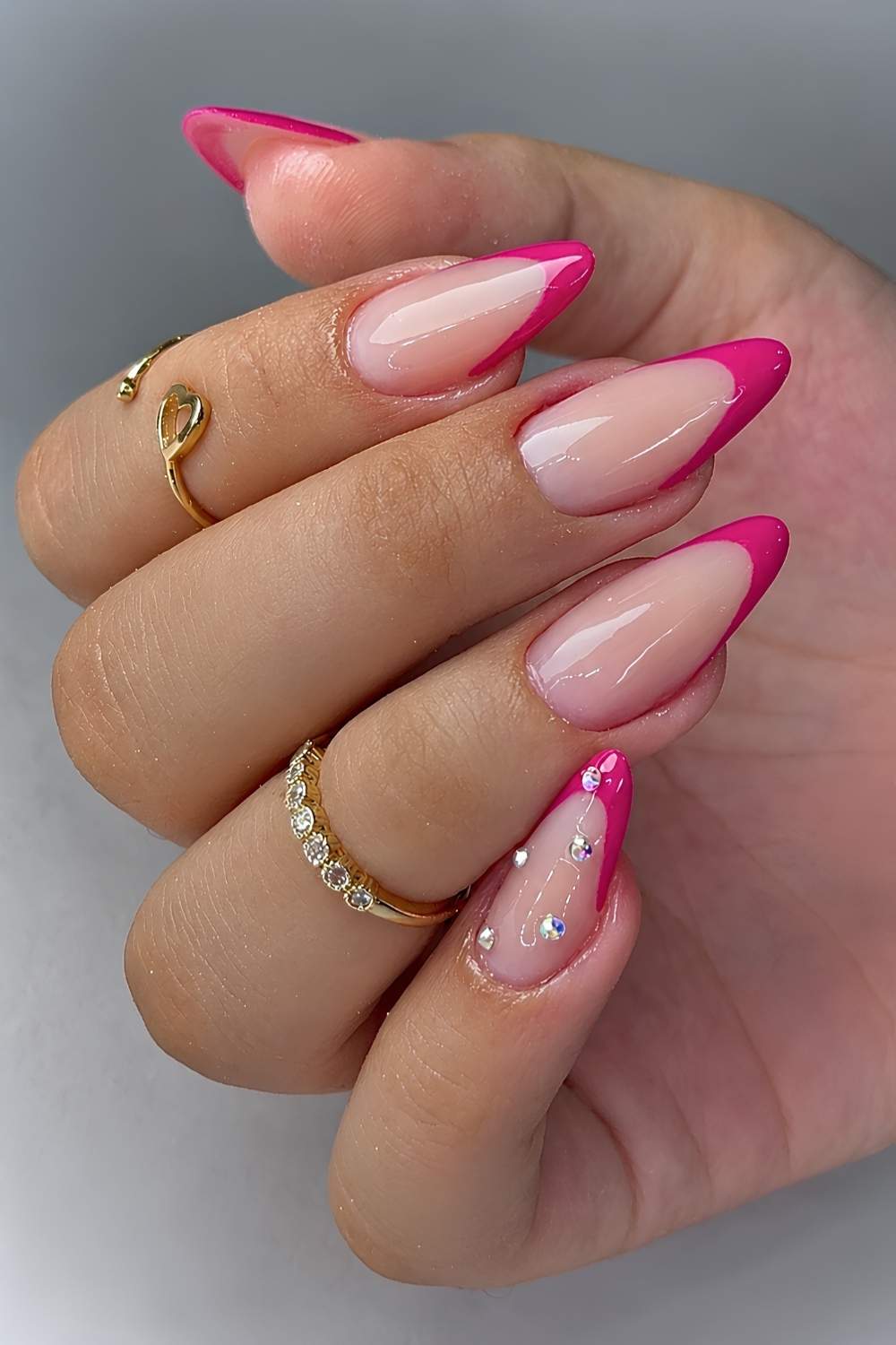 Sheer Nude Hot Pink French Almond Nails Sheer Nude Hot Pink French Almond Nails — Nails for Pink Dress