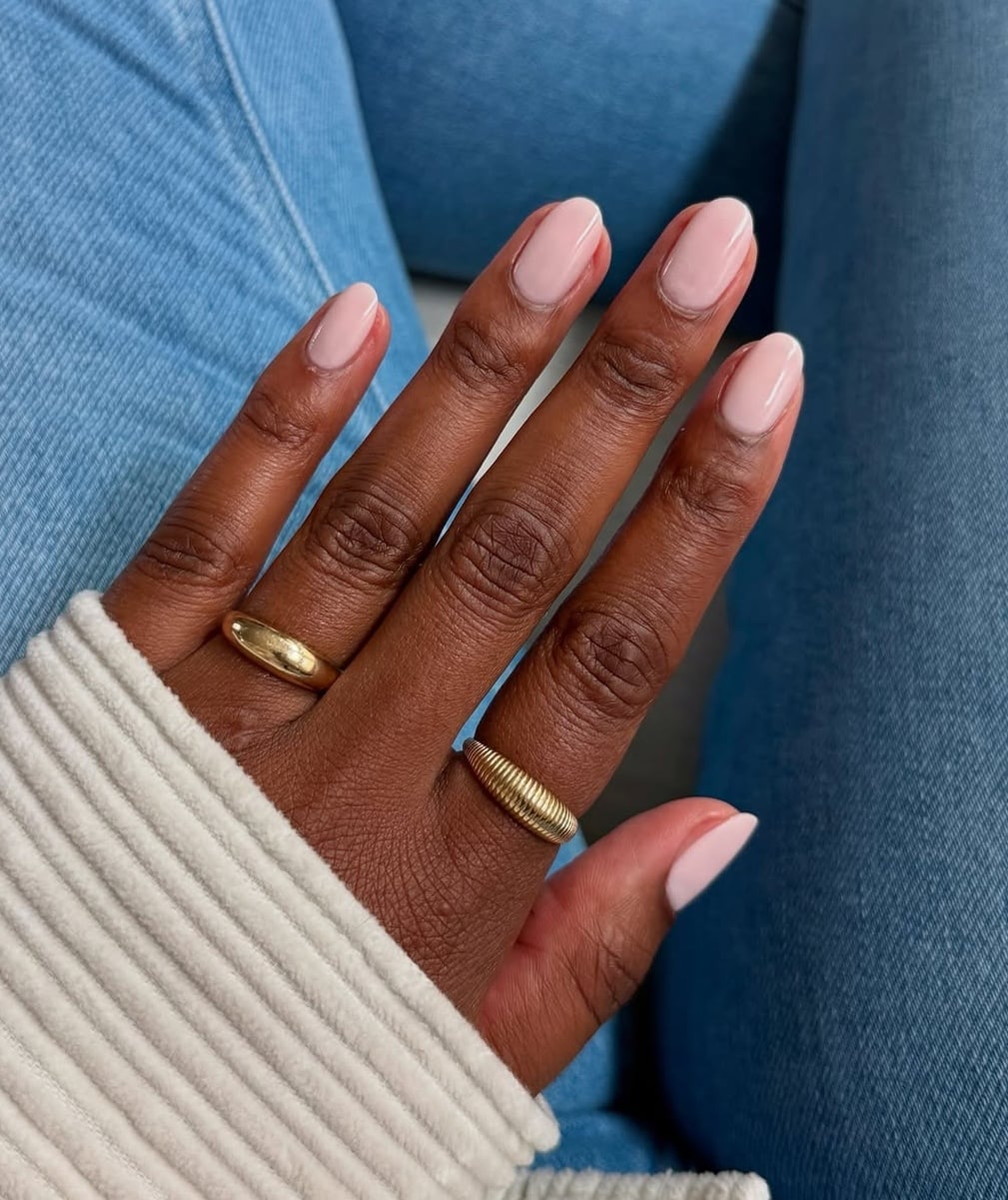 Sheer Nude Glossy Short Oval Nails Sheer Nude Glossy Short Oval Nails — Nails for Tan Skin