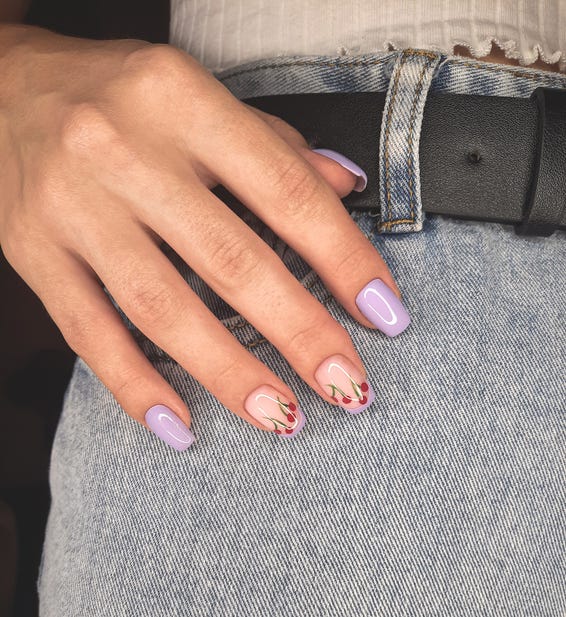Short Square Lavender Cherry Nails Short Square Lavender Cherry Nails — Nails for Teens