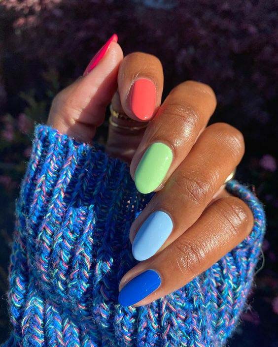 Short Oval Multi-Color Solid Nails Short Oval Multi-Color Solid Nails — Nails for Teens