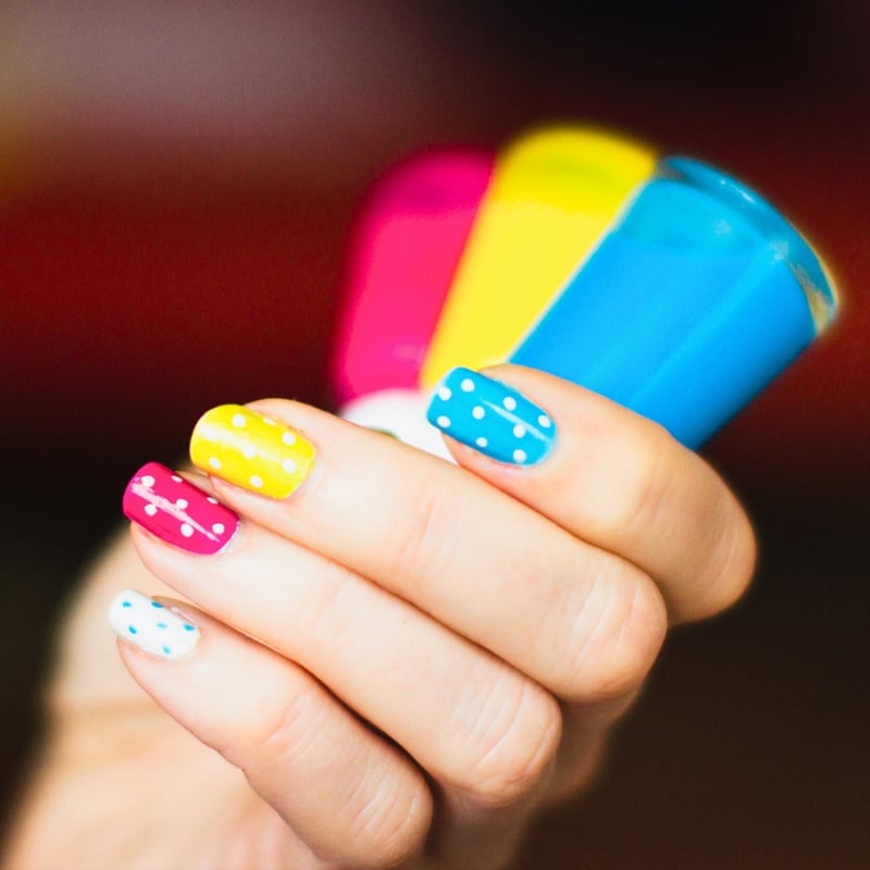 Short Square Bright Solid Polka Dot Nails Short Square Bright Solid Polka Dot Nails — Nails for Teens