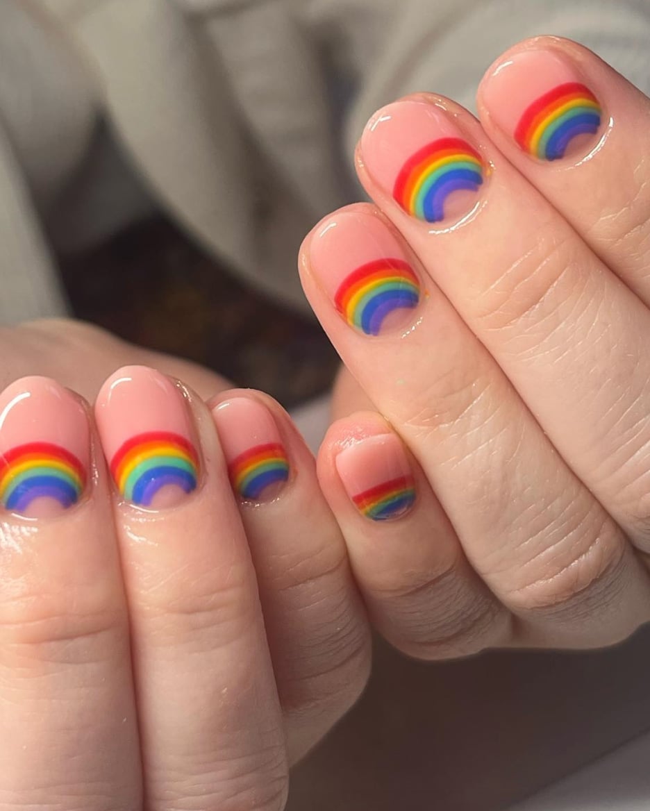 Short Almond Pink Rainbow Arch Nails Short Almond Pink Rainbow Arch Nails — Nails for Teens