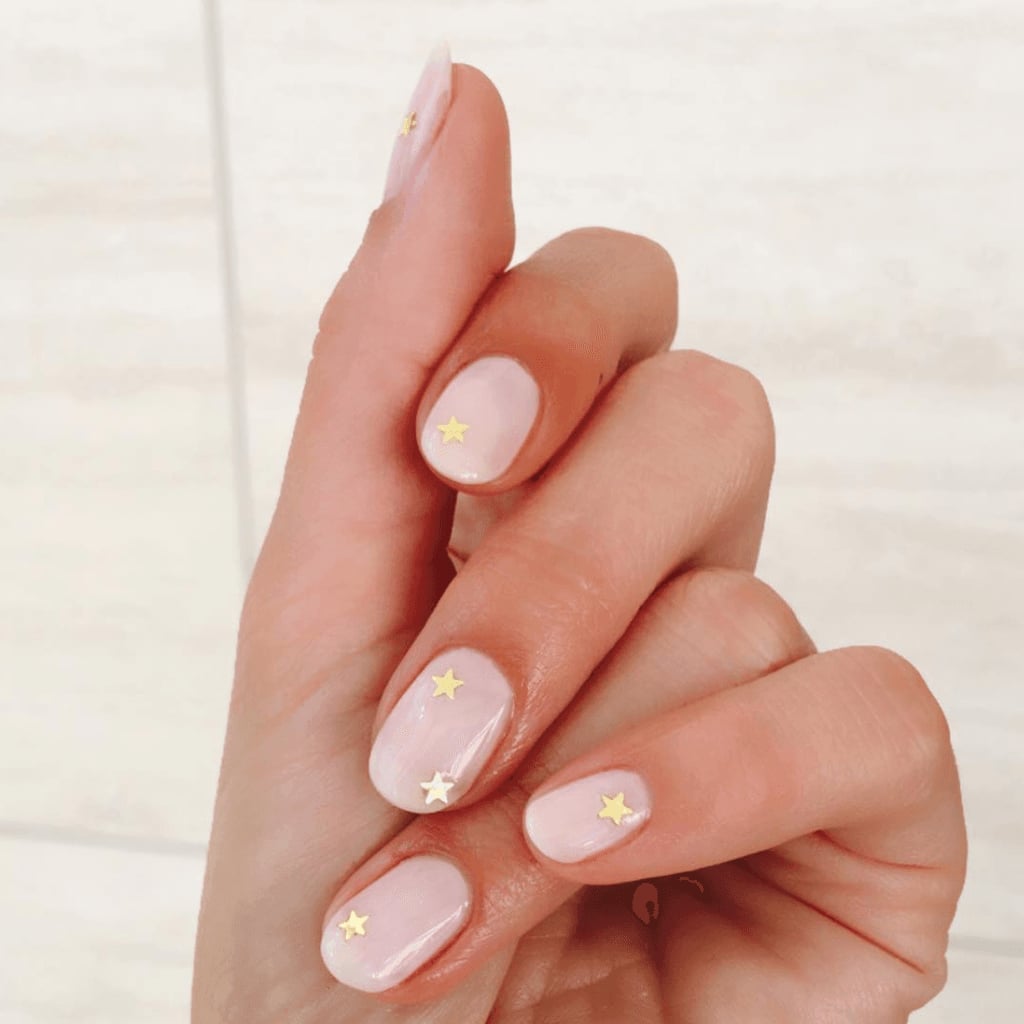 Short Square Pink With Gold Star Decals Short Square Pink With Gold Star Decals — Nails for Tweens