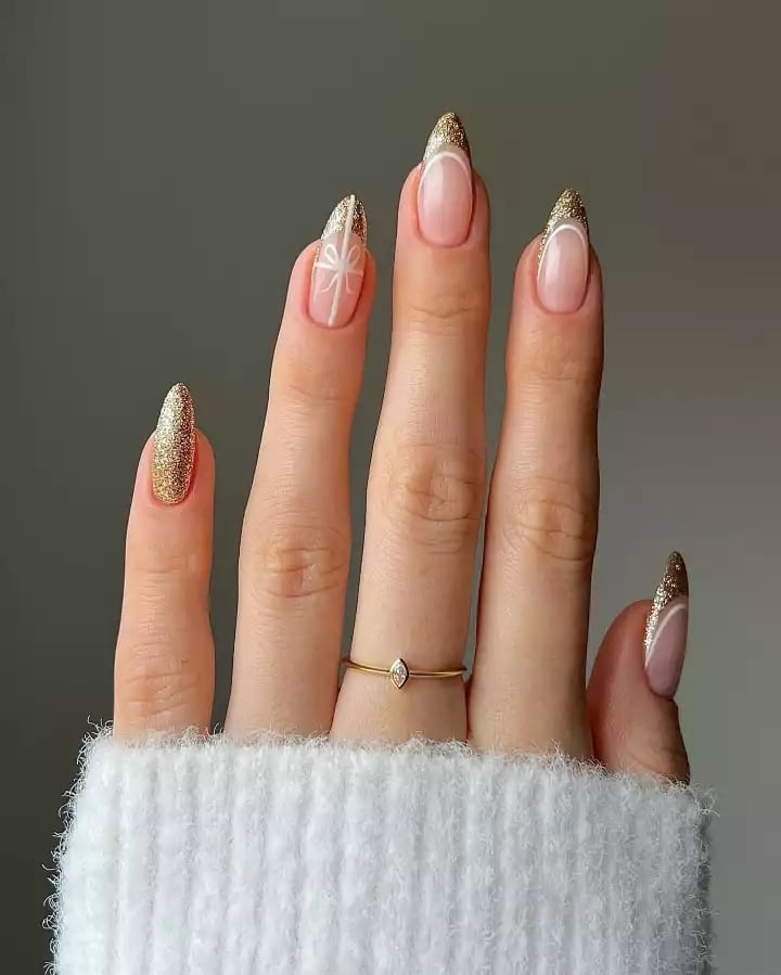 Long Almond French With Abstract Gold Lines Long Almond French With Abstract Gold Lines — Nails for Tweens