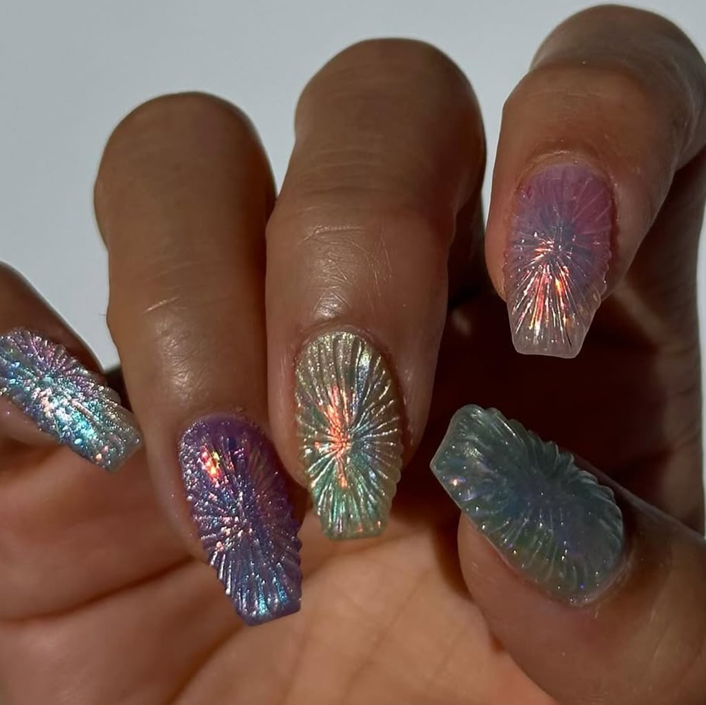 Long Coffin Iridescent Ribbed Texture Long Coffin Iridescent Ribbed Texture — Nails for Tweens
