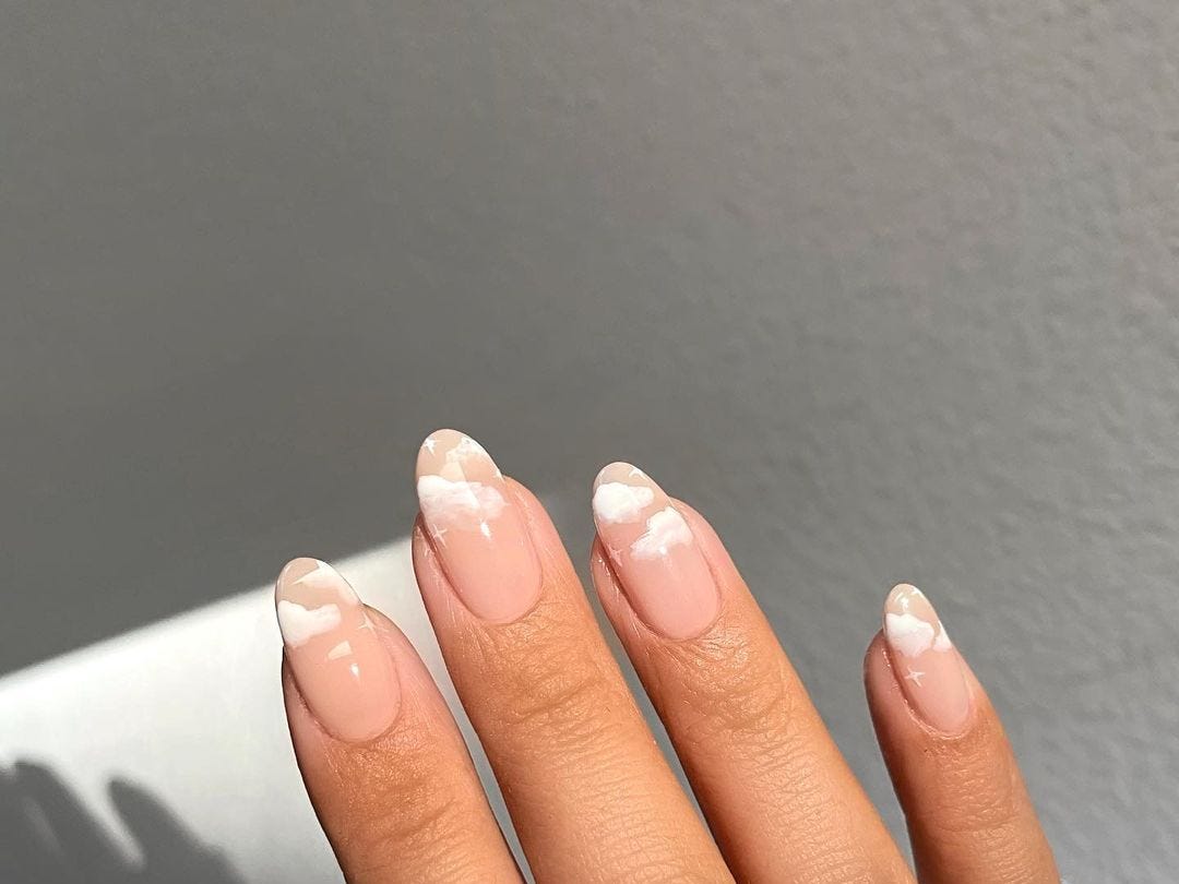 Medium Almond Sheer Pink White French Art Nails — Nails for White Dress