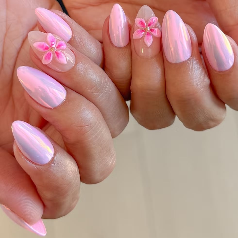 Long Stiletto Pale Pink Iridescent Chrome Nails Long Stiletto Pale Pink Iridescent Chrome Nails — Nails for Women Over 40