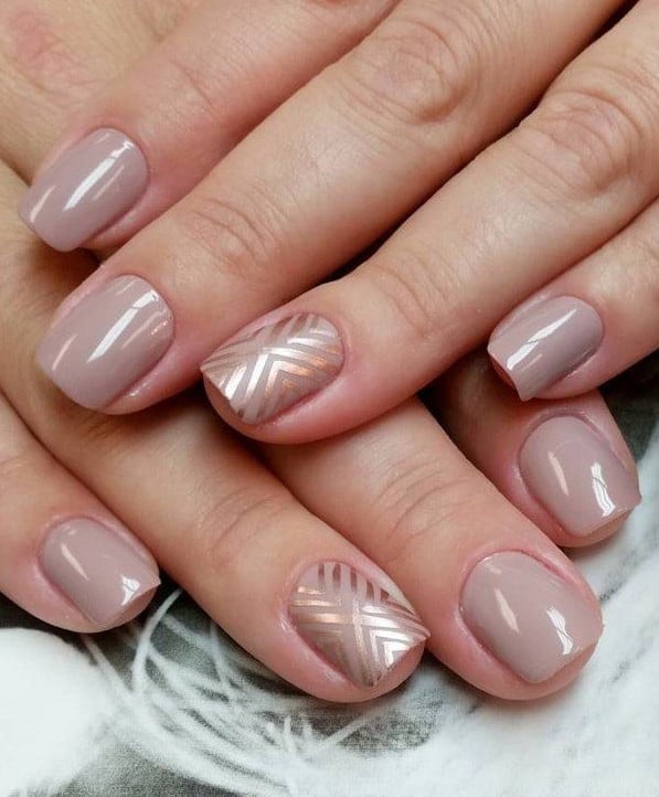 Short Square Taupe Rose Gold Foil Nails Short Square Taupe Rose Gold Foil Nails — Nails for Women Over 40